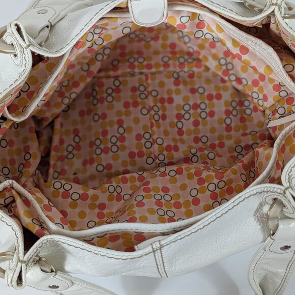 Fossil White Leather Large Slouch Hobo Purse Bag Key Charm EUC - Picture 14 of 14